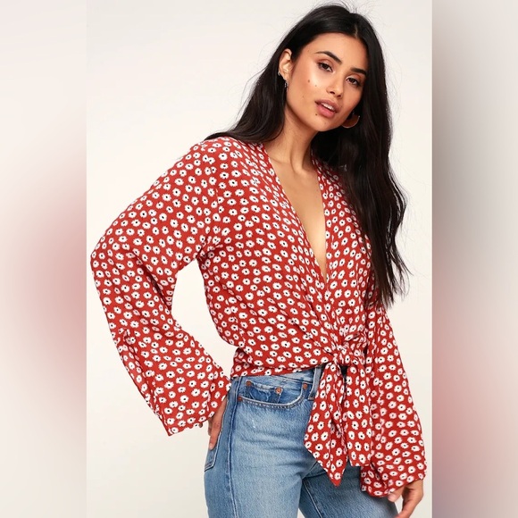 Faithfull the Brand Teguise Red Floral Print Tie-Front Top Size 4 Small - Picture 1 of 11